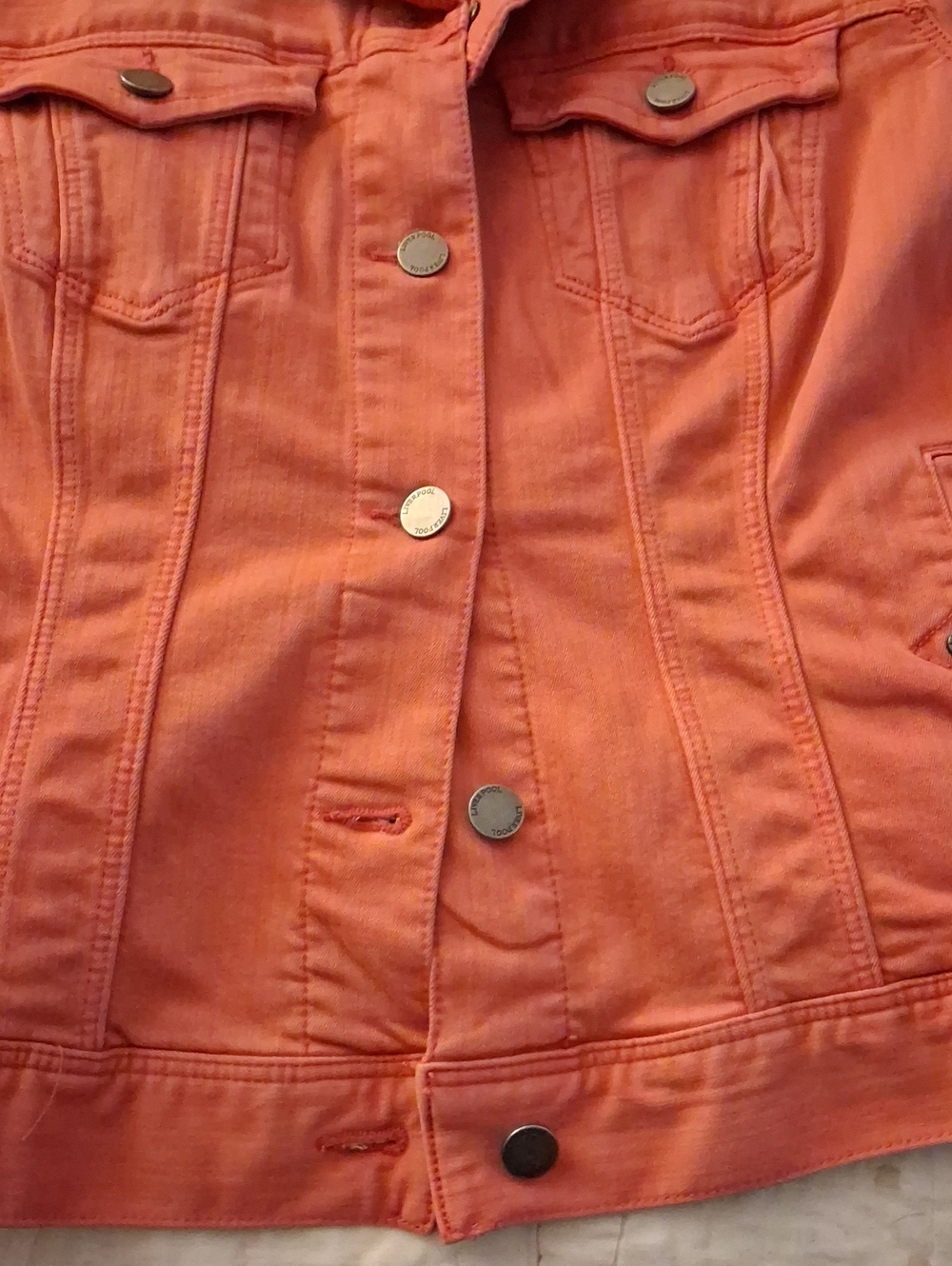 Liverpool Coral Denim Jacket - Women's Button-Front Trucker - Picture 10 of 11